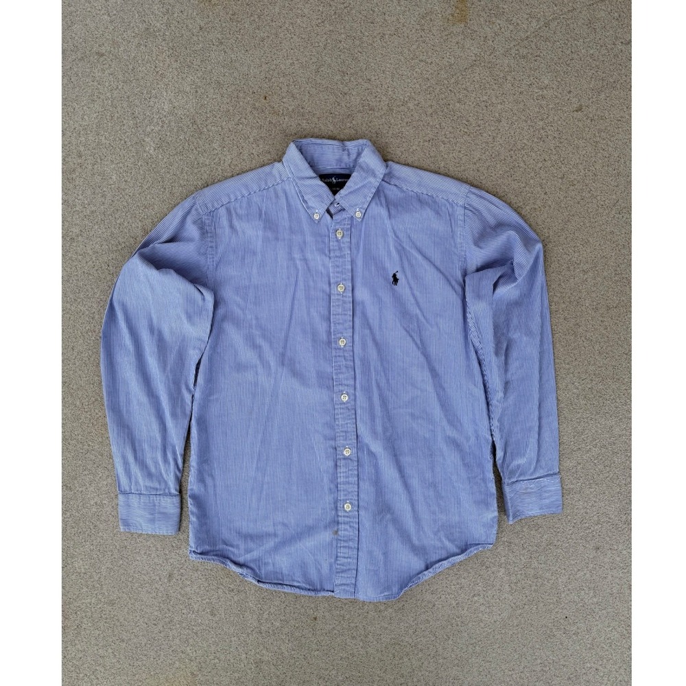 Ralph Lauren Pinstripe Kids L Button Down Shirt - Kids Blue/White Long Sleeve